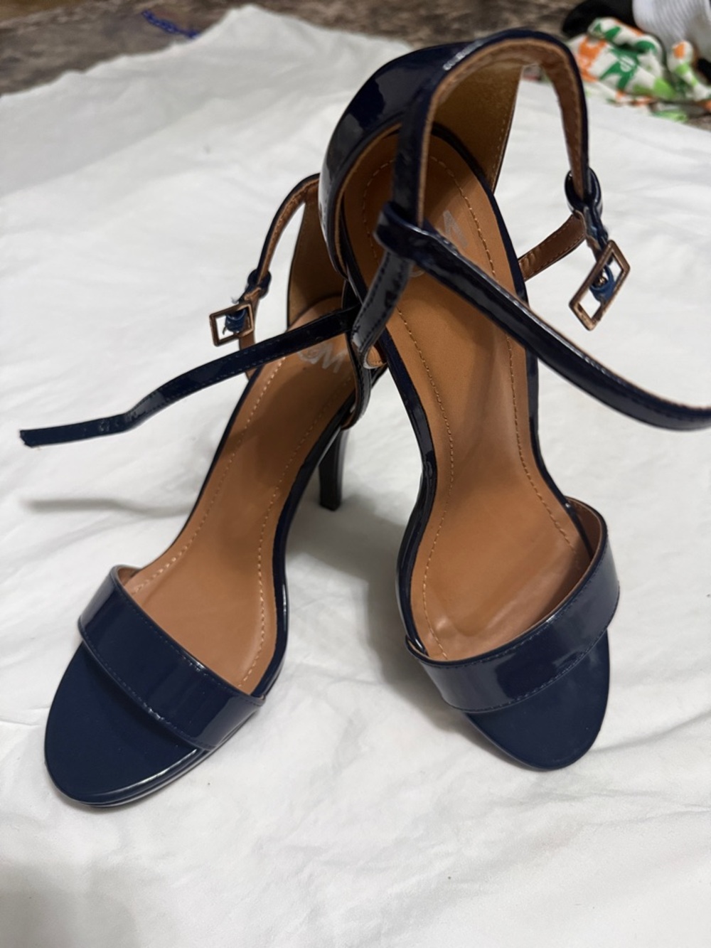 Patent Navy Ankle-Strap Heels for Women